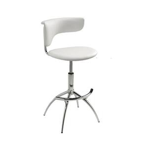 30.5 in. White and Chrome Low Back Metal Frame Bar Stool with Faux Leather Seat(Set of 2)