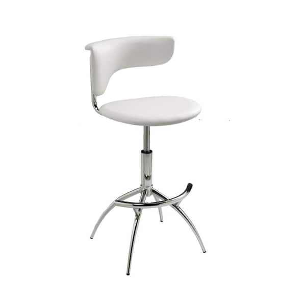 Benjara 30.5 in. White and Chrome Low Back Metal Frame Bar Stool with Faux Leather Seat (Set of 2)