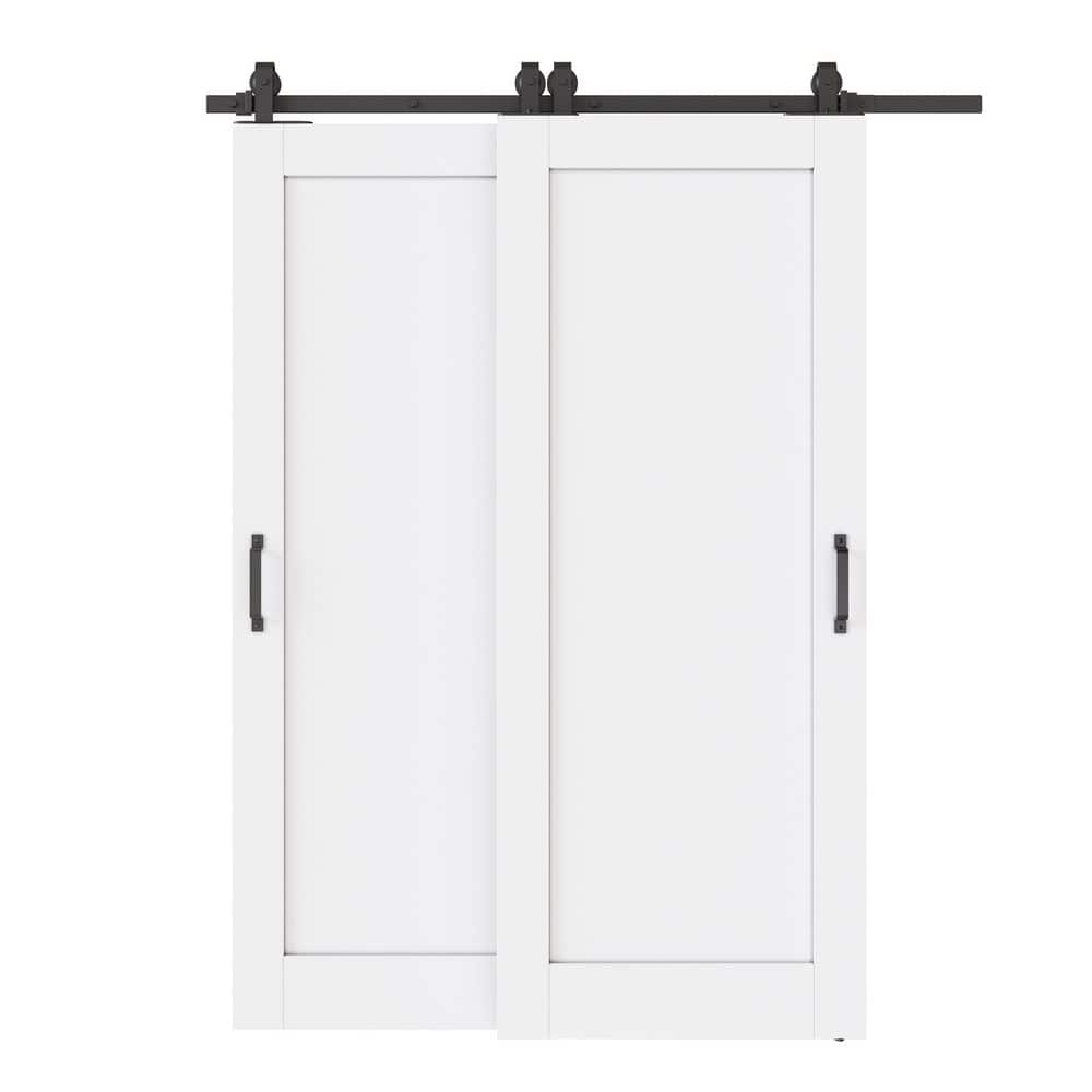 56 in. x 96 in. (Double 32 in. ) 1-Panel White Primed Solid Core MDF Sliding Barn Door with Hardware Kit Bypass price history on PriceWatchPro