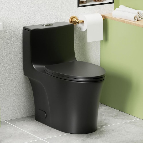 1-Piece 1.1/1.6 GPF Elongated Dual-Flush Toilet in Matte Black with Soft Close Seat