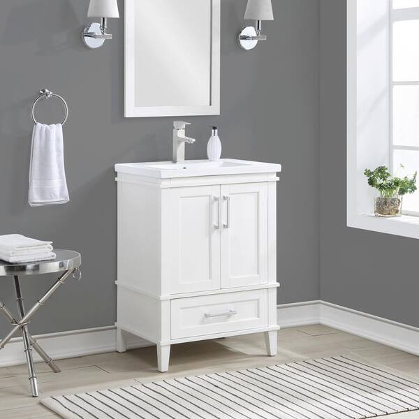 Aoibox White Sink Cabinet with 2 Doors Storage and 1-Drawer