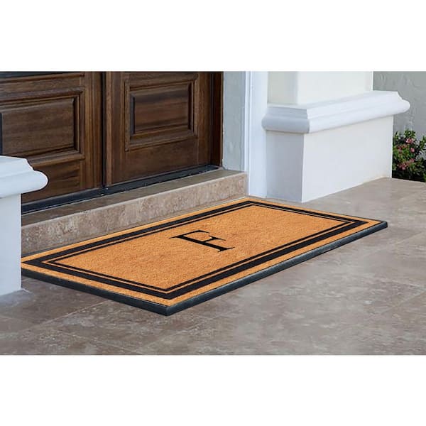 A1 Home Collections A1hc Markham Picture Frame Black/Beige 30 in. x 60 in. Coir and Rubber Flocked Large Outdoor Monogrammed F Door Mat