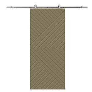 Chevron Arrow 30 in. x 84 in. Fully Assembled Olive Green Stained MDF Modern Sliding Barn Door with Hardware Kit