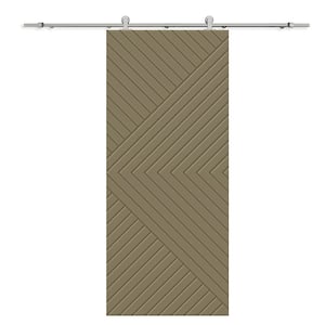Chevron Arrow 34 in. x 96 in. Fully Assembled Olive Green Stained MDF Modern Sliding Barn Door with Hardware Kit