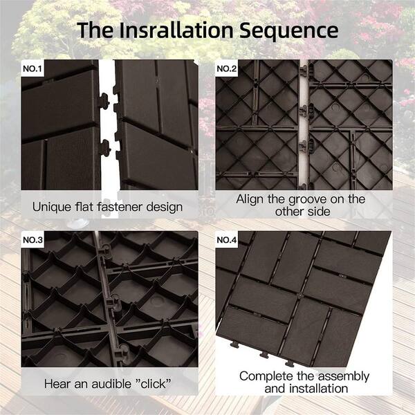 cadeninc 12 in. x 12 in. Gray Square 4 Slat Plastic Outdoor Flooring Tiles (Set of 44 Tiles)