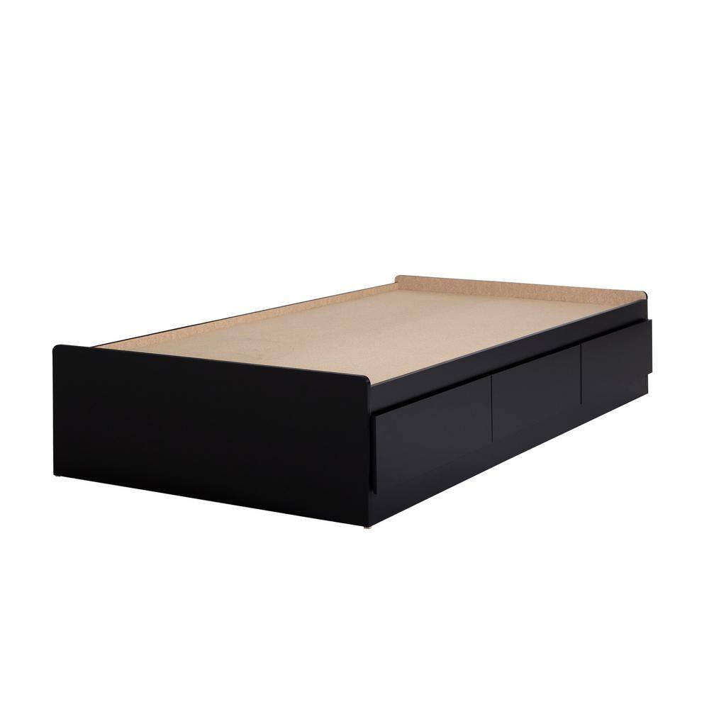 Pure Black Twin Wood Frame Storage Bed with 3 Drawers