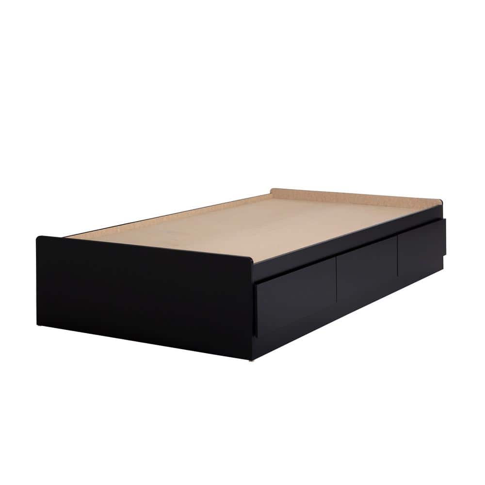 Pure Black Twin Wood Frame Storage Bed with 3 Drawers
