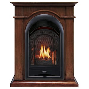 FS100T-TA Ventless Fireplace System 10K BTU Duel Fuel Thermostat Insert and Toasted Almond Mantel