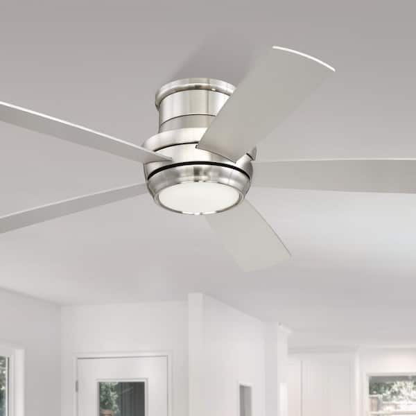 52 in. Brushed Polished Nickel; Brushed Nickel/Maple Blades Flush Mount Standard Ceiling Fan w/ LED Light Included