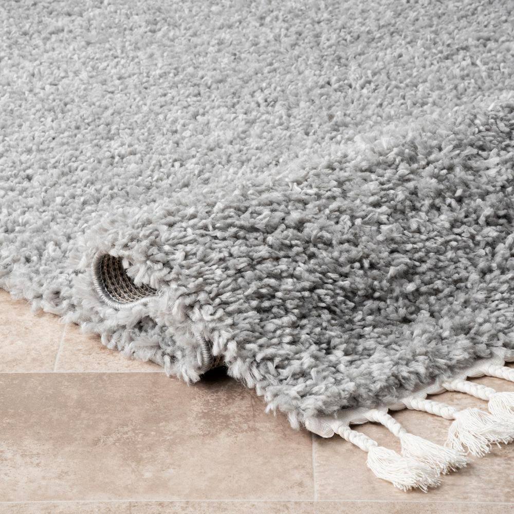 Braided Tassel Edge Shag Rug in Gray, 3' x 5', Synthetic Easy Care