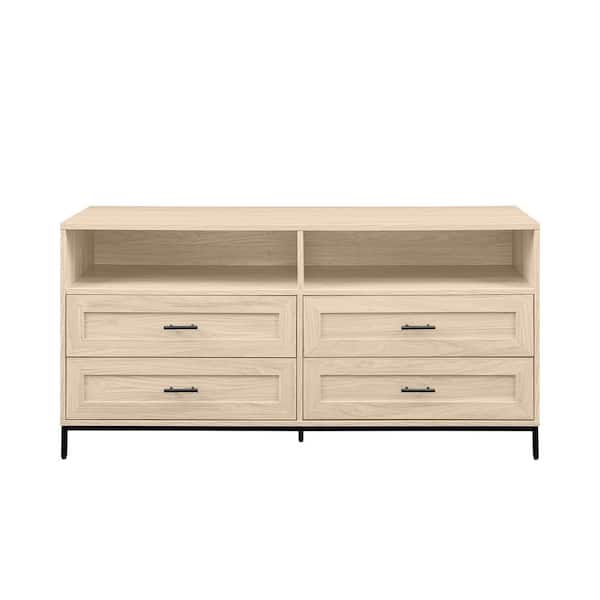 56 in. Birch Wood Modern TV Stand with 4 Drawers with Cable Management Max TV Size 60 in