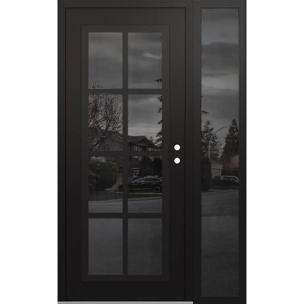 C16 50 in. x 80 in. Black P Left-Hand/Inswing Mirrored Glass Black/Black Sidelite Steel Prehung Front Door