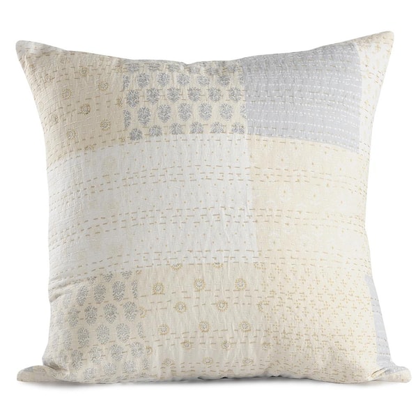 Unbranded Kantha Cream Multicolored Graphic Hypoallergenic Polyester 20 in. x 20 in. Indoor Throw Pillow