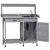Outsunny Potting Bench Table with Faucet, Sink, Hooks and Storage Cabinet, Outdoor Prep Table Gardening Bench, Patio 845-892V00GY