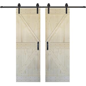 K Series 56 in. x 84 in. Unfinished DIY Solid Wood Double Sliding Barn Door with Hardware Kit