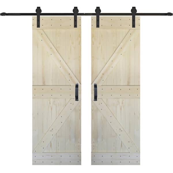 ISLIFE K Series 56 in. x 84 in. Unfinished DIY Solid Wood Double Sliding Barn Door with Hardware Kit
