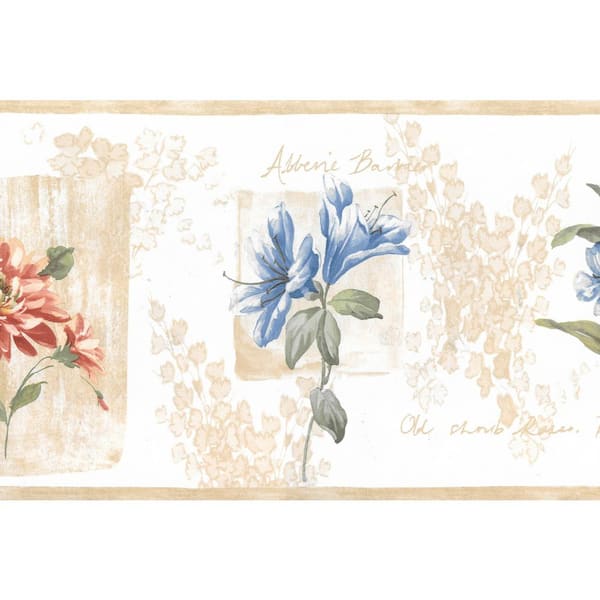 Dundee Deco Falkirk Brin Flowers Light Green Background, Red, Yellow, Cerulean Blue Wallpaper Border