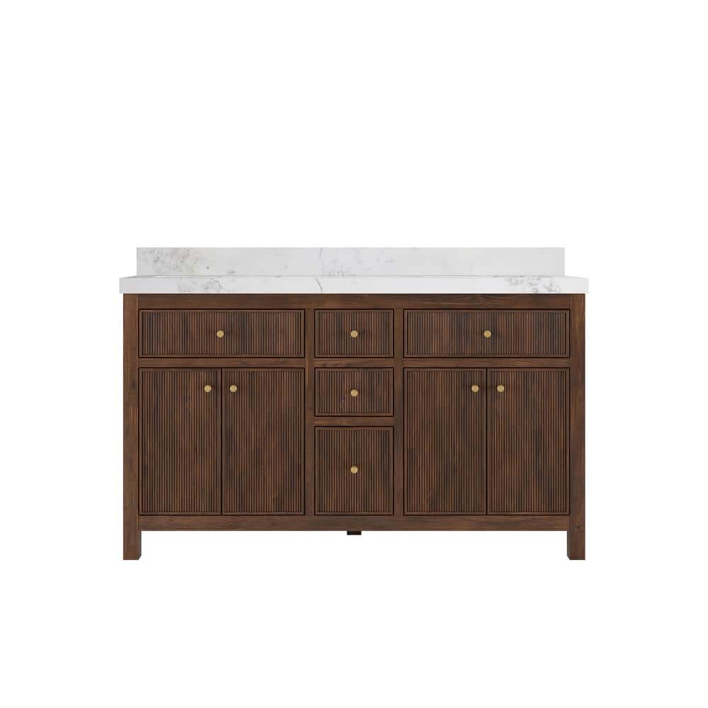Sonoma Teak 60 in. Double Sink Freestanding Dark Walnut Bath Vanity with Calcutta Nuvo Quartz Top Unassembled price history on PriceWatchPro
