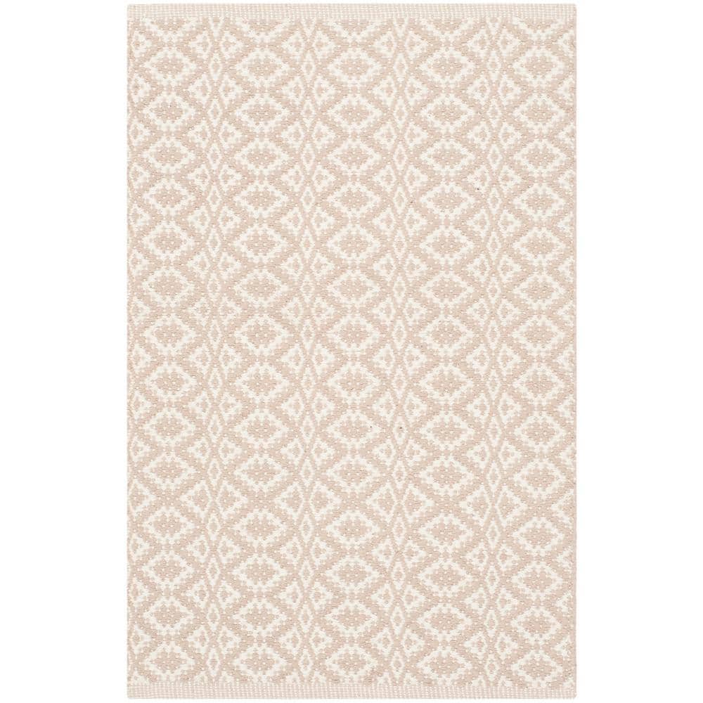 Ivory Beige Geometric Flat Woven Cotton Area Rug