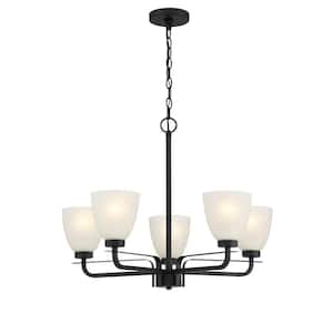 Kaitlen 5-Light Black Chandelier with Etched Glass Shades