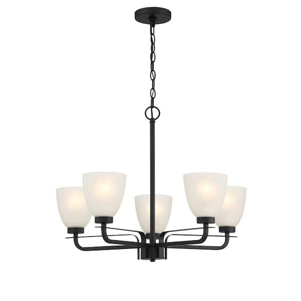 Minka Lavery Kaitlen 5-Light Black Chandelier with Etched Glass Shades