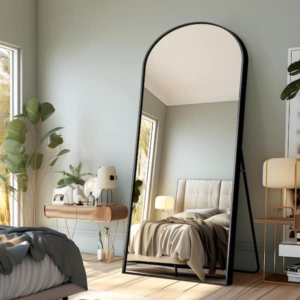 NEUTYPE 31 in. W x 71-in H Arched Black Aluminum Framed Full Length Mirror Standing Floor Mirror
