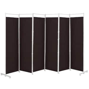 6-Panel Brown Room Divider Folding Privacy Screen w/Steel Frame Decoration