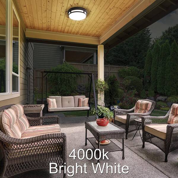 Hampton Bay 11 In 1 Light Round Black Led Indoor Outdoor Flush Mount Ceiling Porch 830 Lumens 4 Pack 54471291 4pk The Home Depot - Outdoor Led Patio Ceiling Lights