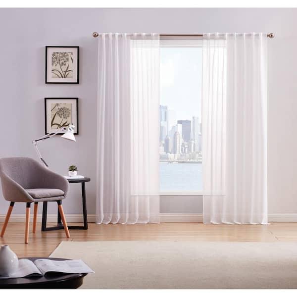 Style 212 50 in. W x 96 in. L Sheer Window Curtain in White (Pair)