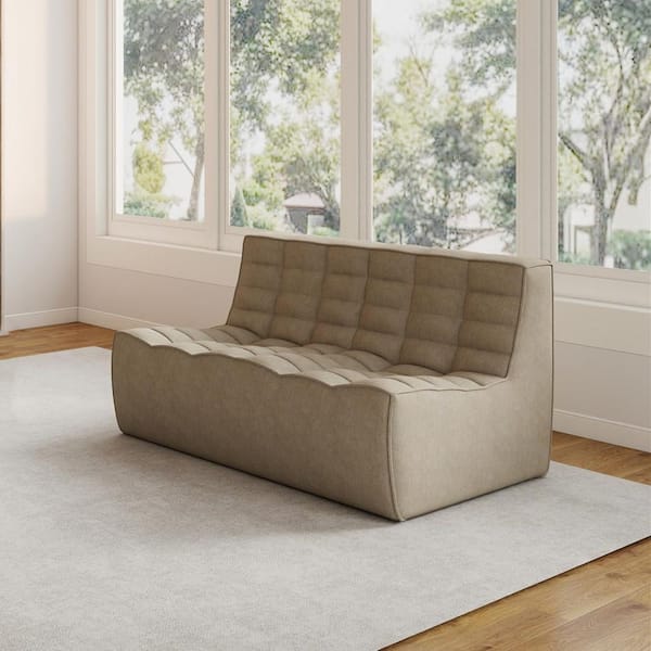 55 in. Khaki Modular Fireside Lazy Floor Sofa Couch Linen 2-Seater Loveseat Sectional Sofa for Living Room, Apartment