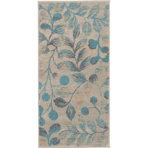Tranquil Ivory/Turquoise 2 ft. x 4 ft. Floral Modern Kitchen Area Rug