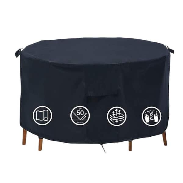 SenQWFa Heavy-Duty 51 in. Dia Round Black Patio Furniture Cover Waterproof Outdoor Table and Fire Pit Cover