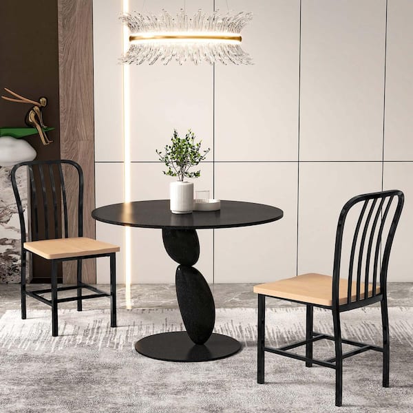 Costway Black Wood High Back Dining Chairs Metal Frame Footrests Kitchen Set of 2
