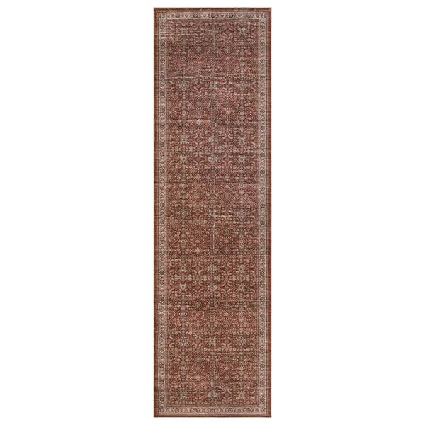 Traditional Allover Terracotta Red Machine Washable Non-Slip Backing 2 ft. x 10 ft. Red Area Rug