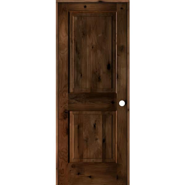 Krosswood Doors 30 in. x 80 in. Rustic Knotty Alder 2 Panel Left-Handed Provincial Stain Wood Single Prehung Interior Door w/Square Top