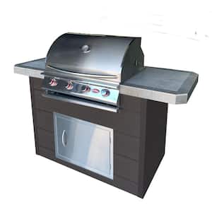 6 ft. Synthetic Wood and Tile Grill Island with 4-Burner Gas Grill in Stainless Steel