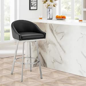 Eleanor 26 in. Black Low Back Metal Counter Stool with Faux Leather Seat