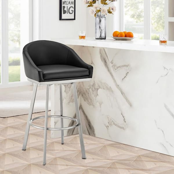 Armen Living Eleanor 26 in. Black Low Back Metal Counter Stool with Faux Leather Seat