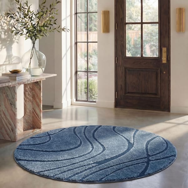 SAFAVIEH Florida Shag Light Blue/Blue 7 ft. x 7 ft. Round Solid Area ...