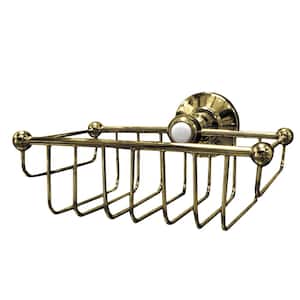 Wall Mount Wire Shower Basket in Polished Brass