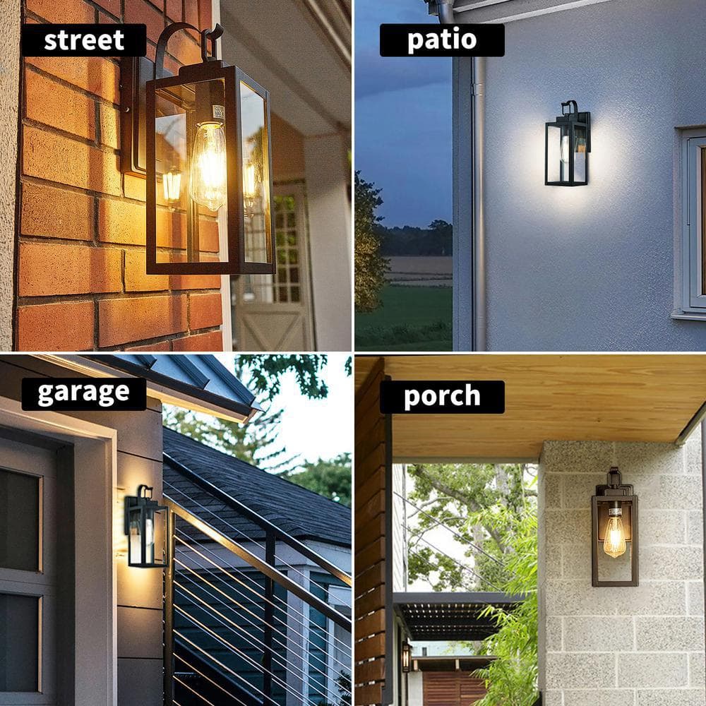 Matte Black Medium Outdoor Lantern Wall Sconce with Clear Glass