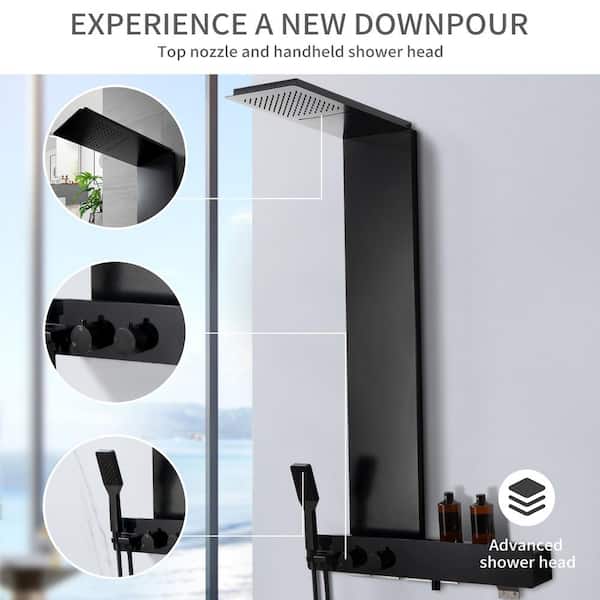 Double Handle 6-Spray Shower Faucet 2.5 Gpm with Adjustable Flow Rate in Matte Black