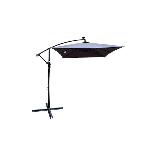 cenadinz 6.5 ft.x 10 ft. Outdoor Patio Market Umbrella Solar Powered LED Lighted Sun Shade Waterproof 6 Ribs in Anthracite