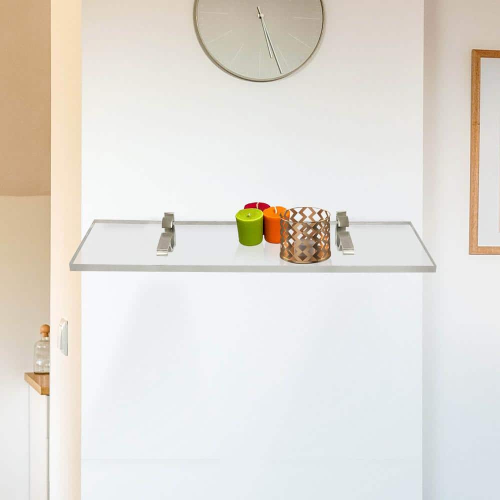 Clear Acrylic Floating Wall Shelf with Brushed Nickel Brackets