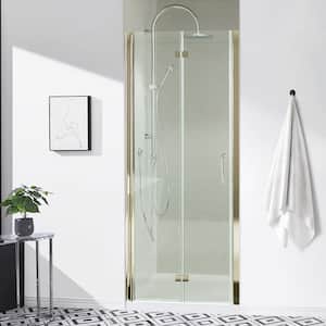 30-31 3/8 in. W x 72 in. H Bi-Fold Semi-Frameless Shower Door in Brushed Nickel with 6mm Clear Tempered Glass, Handle