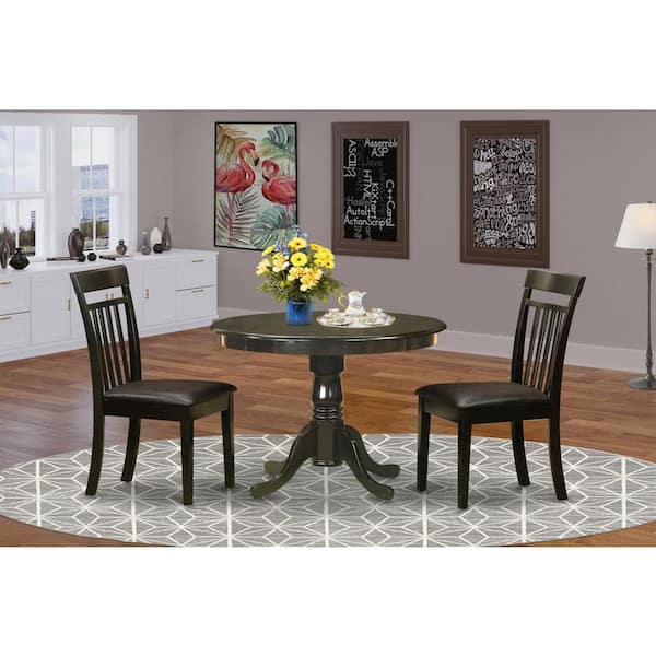 East West Furniture 3-Piece Round Cappuccino Finish Solid Wood Top Dining Table with 2 Chairs with Lattice Back