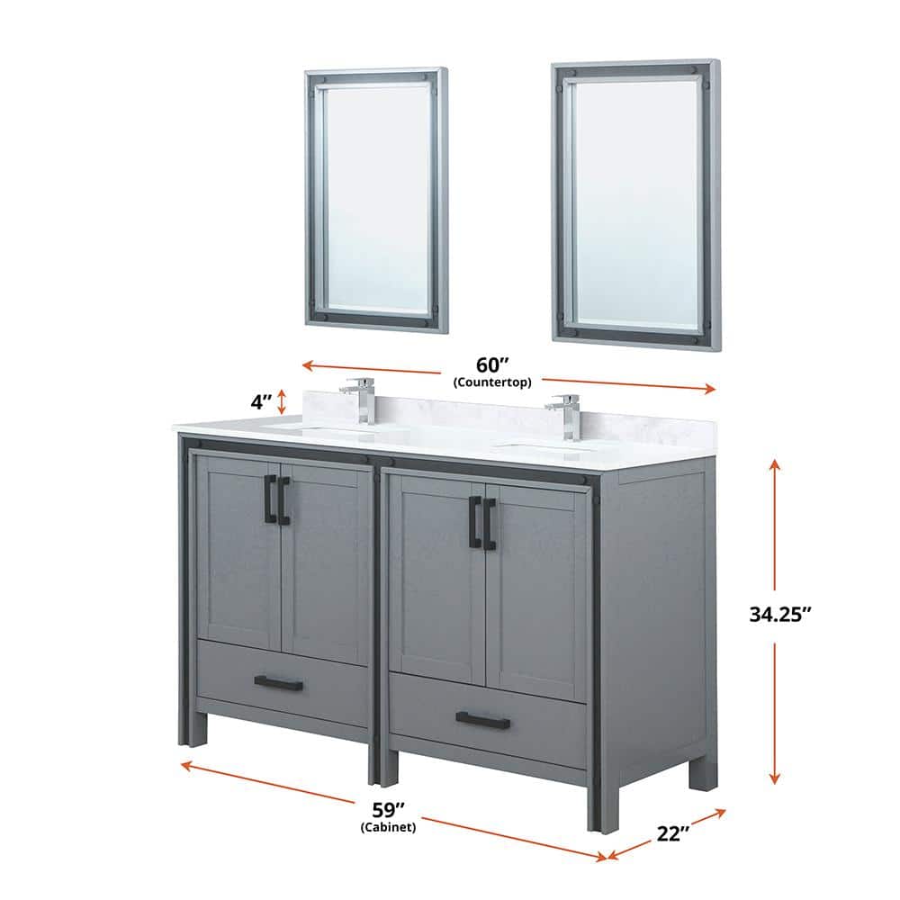 Ziva 60" Dark Grey Double Freestanding Vanity Cabinet