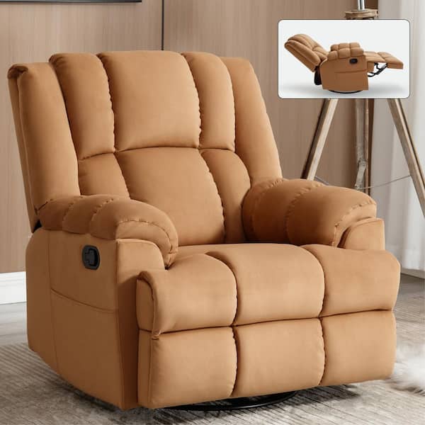 Brown Polyester Swivel Rocker Recliner for Living Room