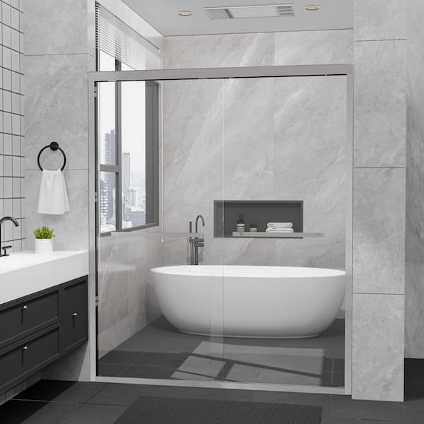 50 in.-54 in. W x 72 in. H Double Sliding Framed Shower Door with Nano-Coated Clean Tempered Glass in Brushed Nickel