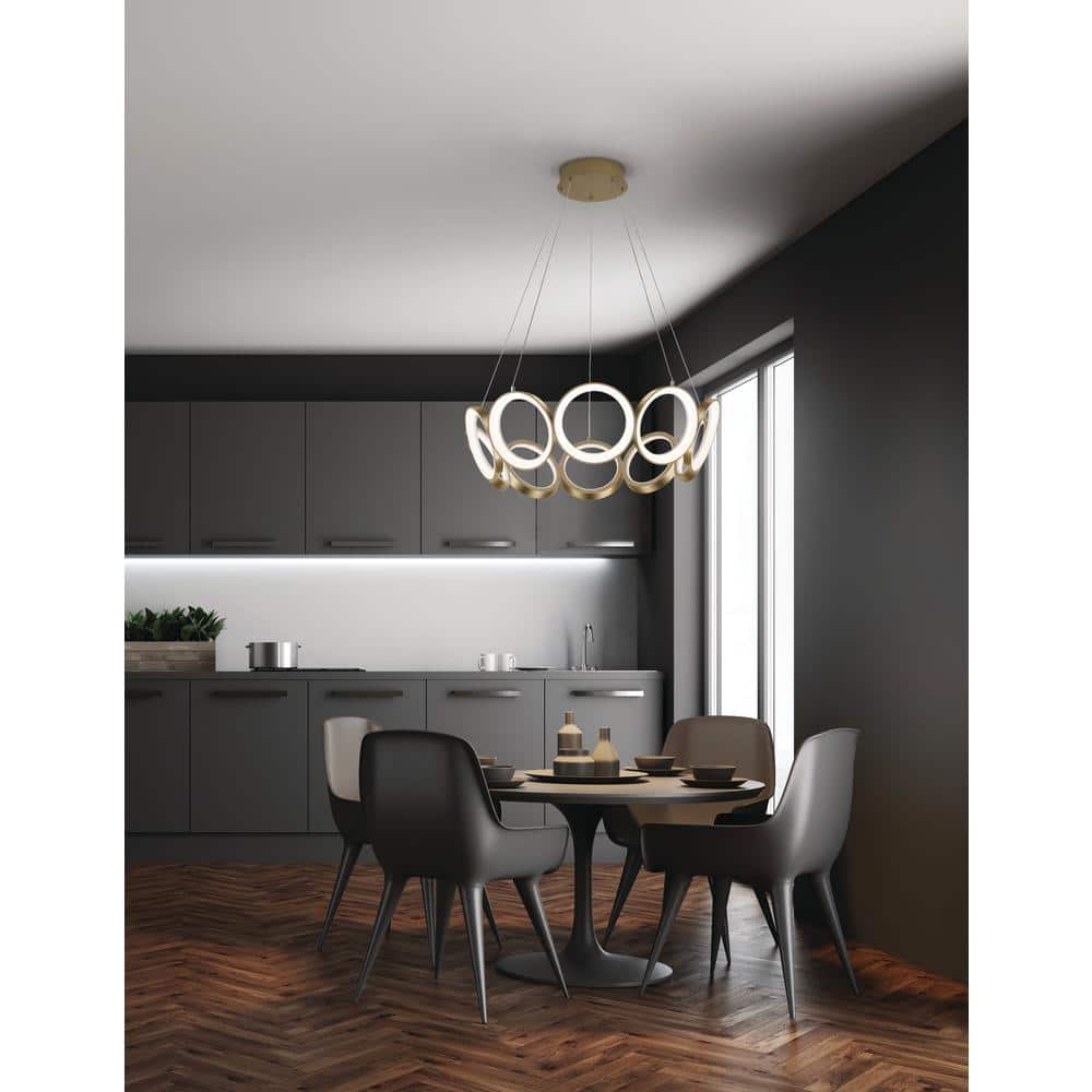 Oros Antique Brass 10-Light LED Chandelier with Crystal Accents